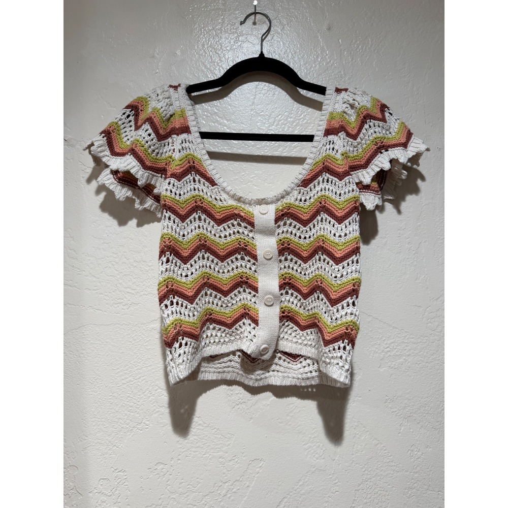 Blu Pepper Women Crochet Knit Chevron Cardigan Top B3ST1051 Multicolor Large